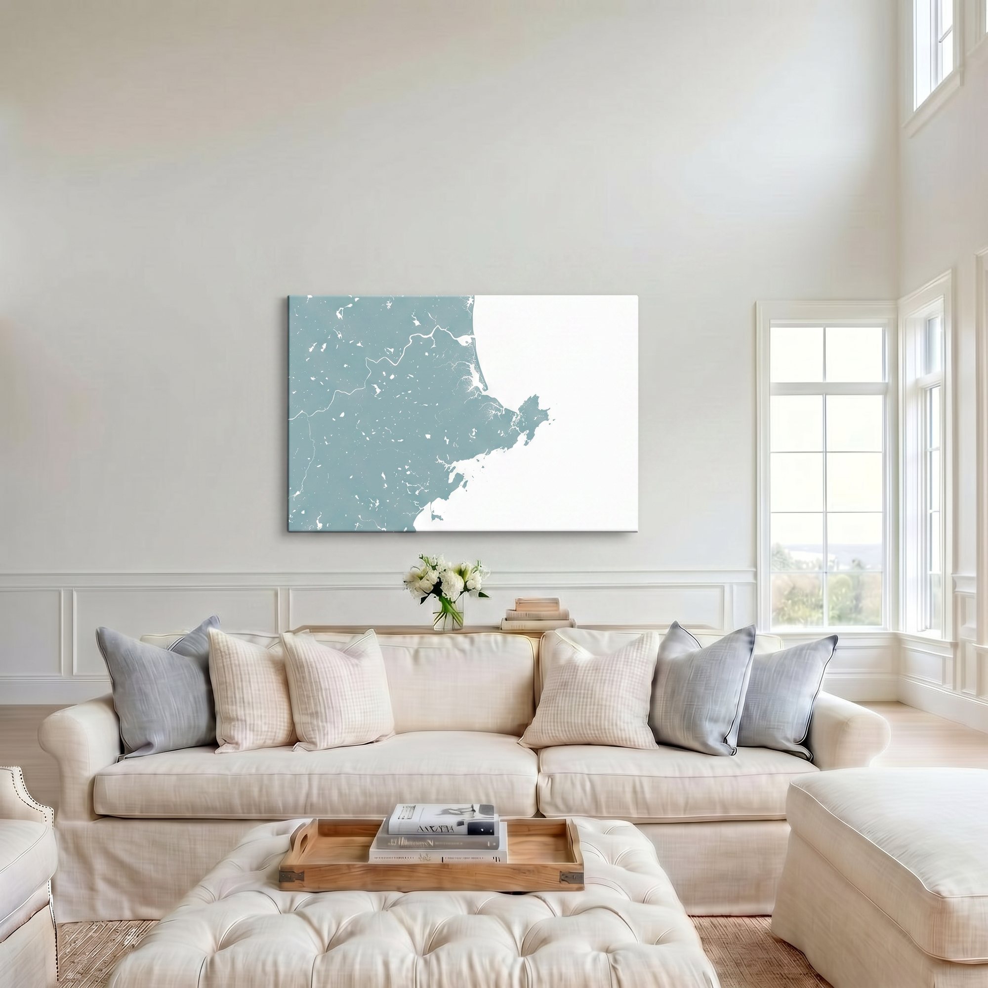North Shore Massachusetts canvas map art in cathedral setting