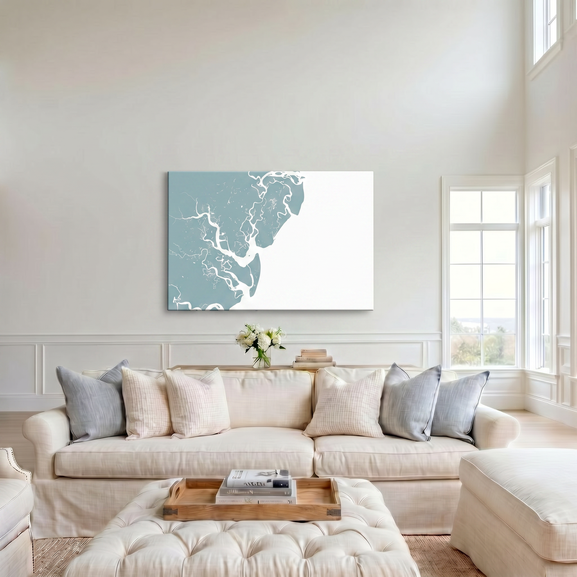 Saint Simons Island canvas map art in cathedral setting
