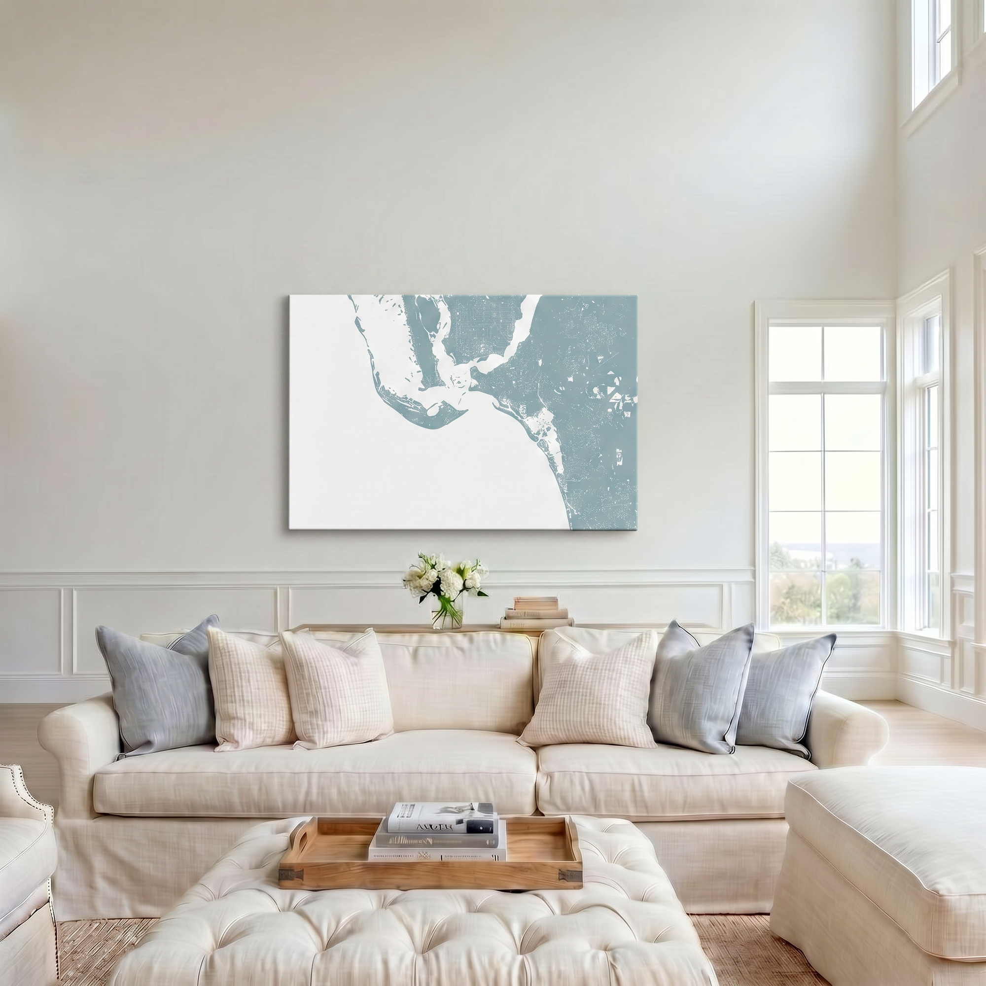 Sanibel canvas map art in cathedral setting