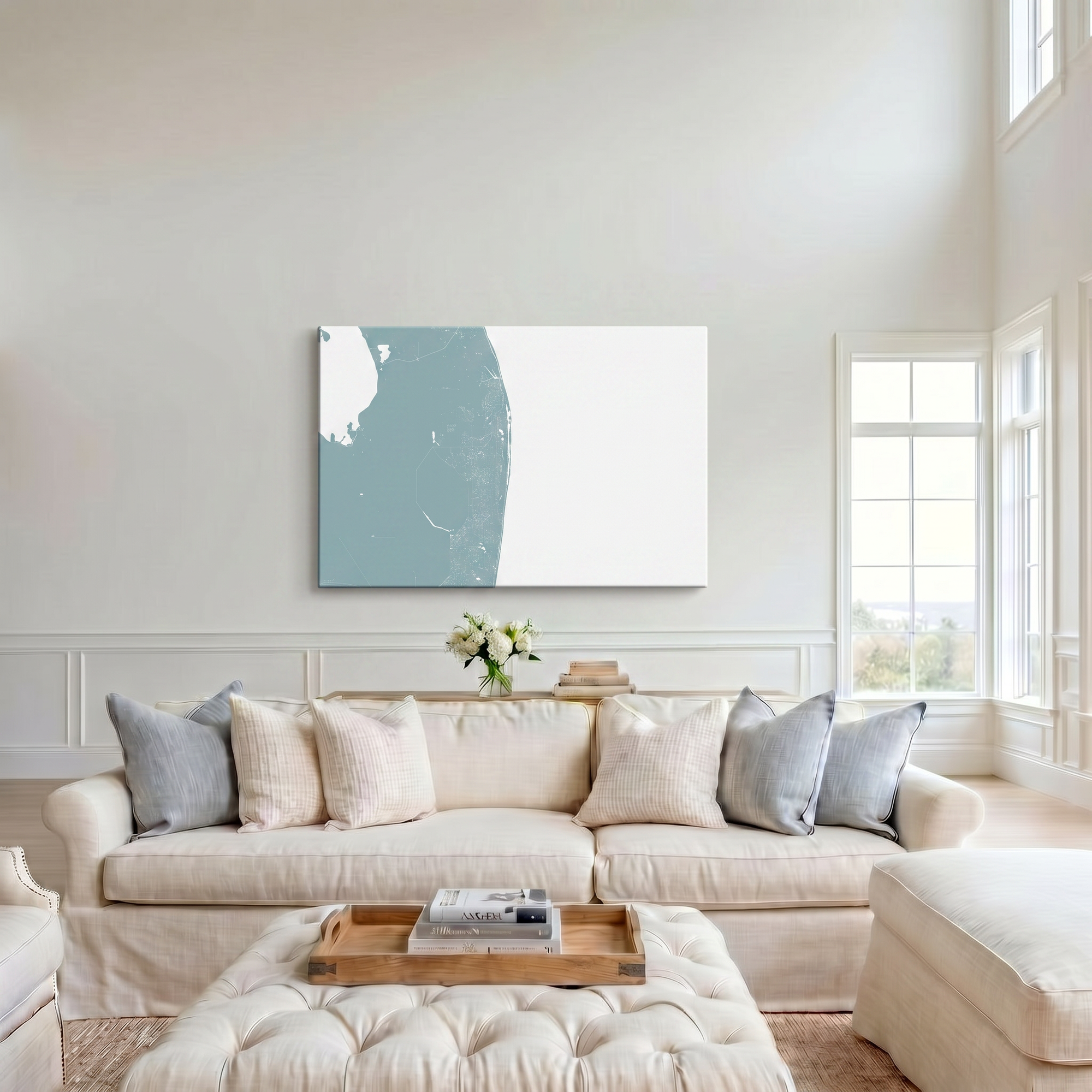 The Palm Beaches canvas map art in cathedral setting