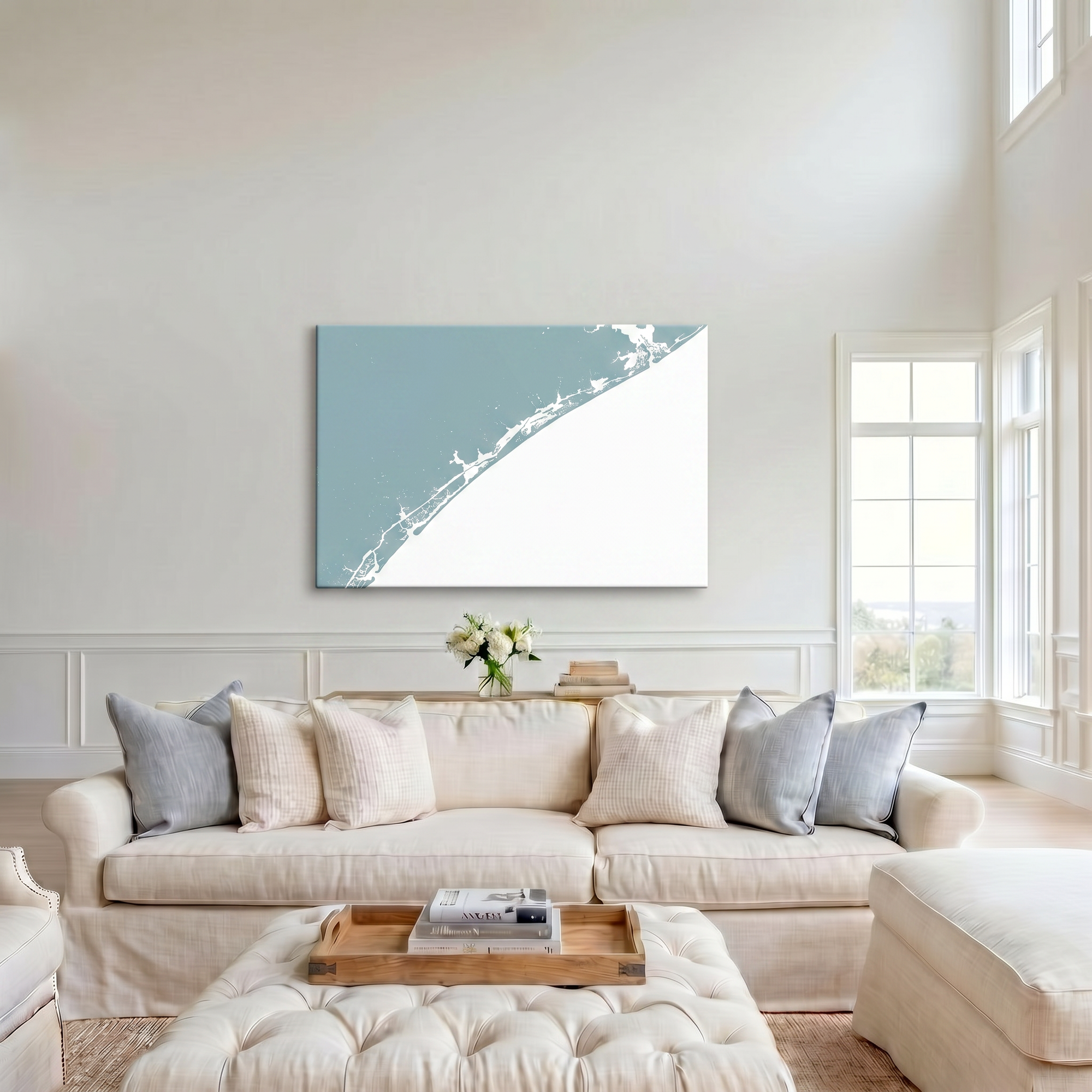 Topsail Island canvas map art in cathedral setting