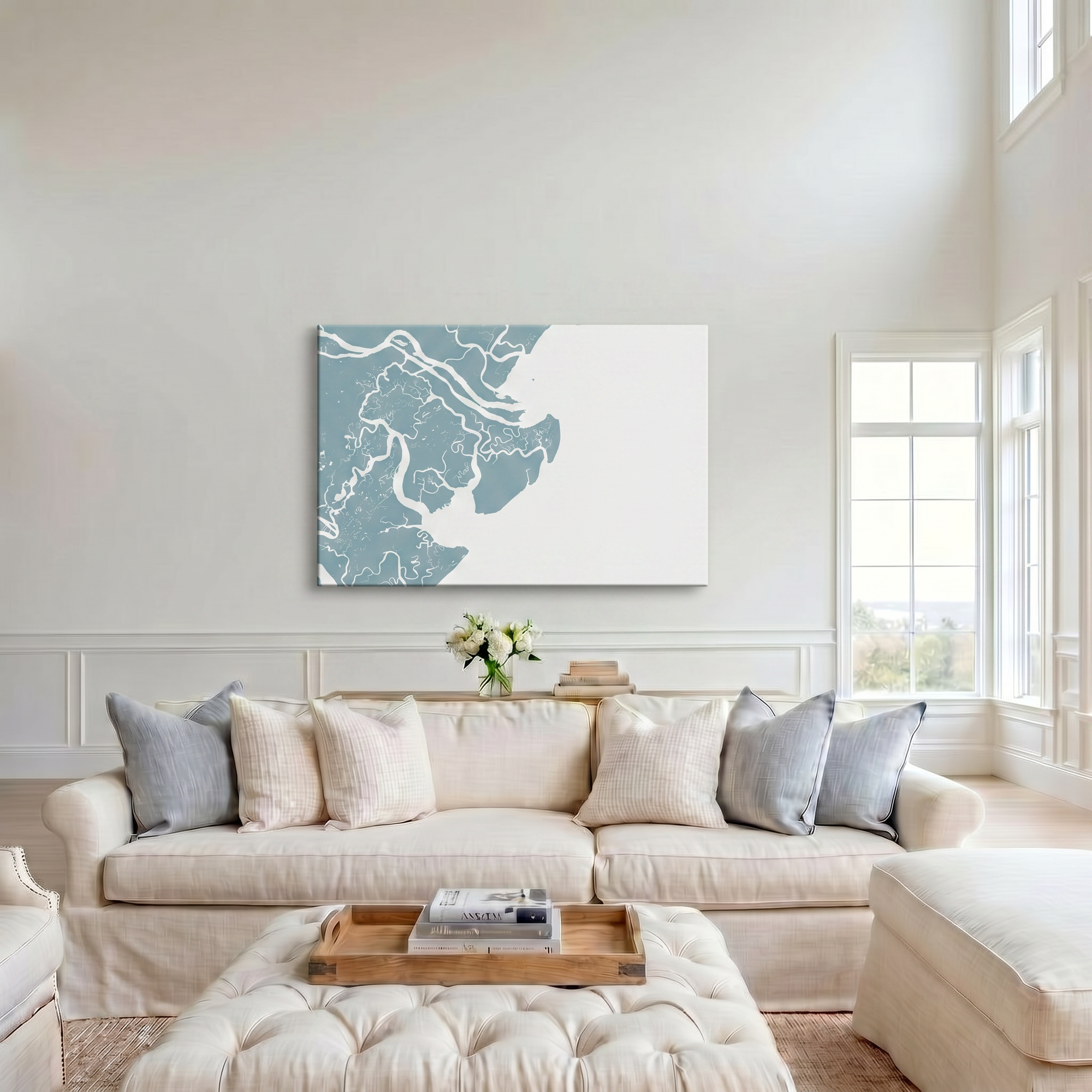 Tybee Island canvas map art in cathedral setting