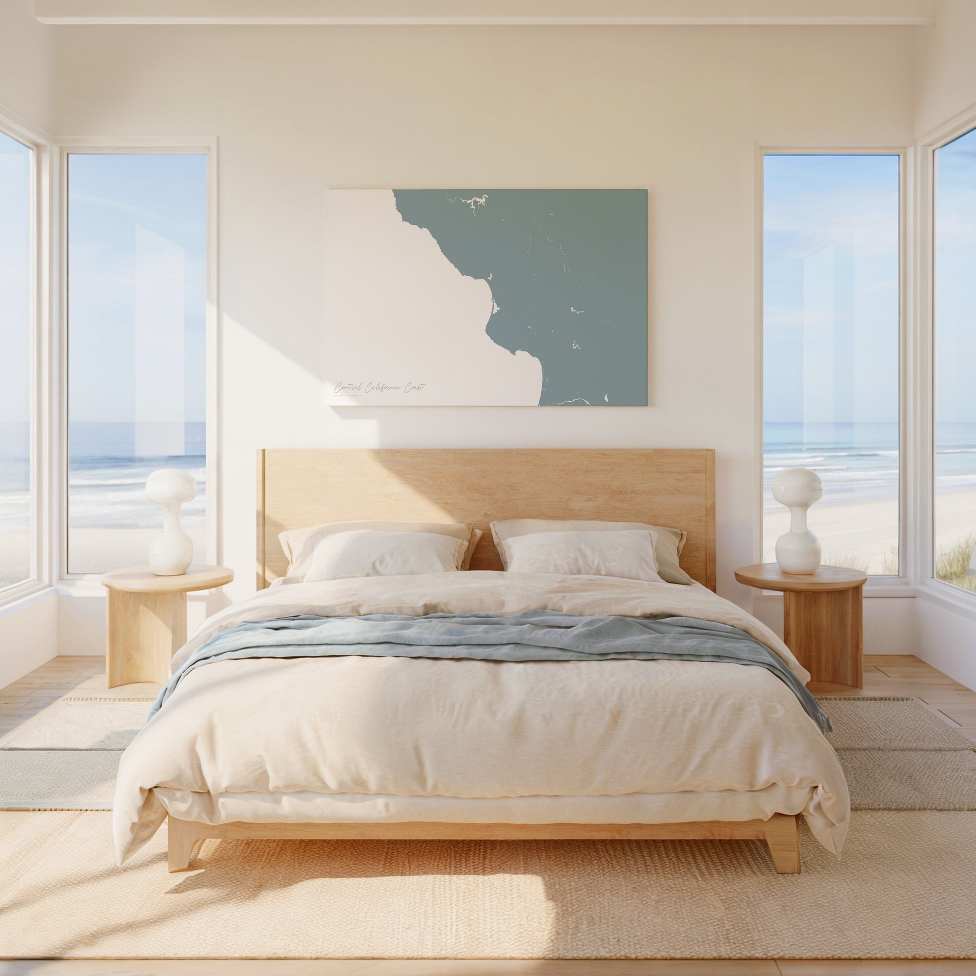 Central California Coast soft blue horizontal wrapped canvas map in the ratio 3:2 hand mockup