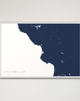 Central California Coast Coastal Map — Canvas Horizontal, navy, White Frame