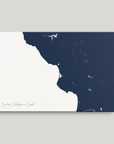 Central California Coast Coastal Map — Canvas Horizontal, navy, No Frame