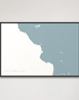 Central California Coast Coastal Map — Canvas Horizontal, soft-blue, Black Frame