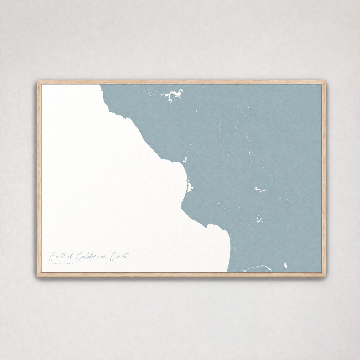 Central California Coast Coastal Map — Canvas Horizontal — soft-blue, Light Wood