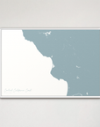 Central California Coast Coastal Map — Canvas Horizontal, soft-blue, White Frame