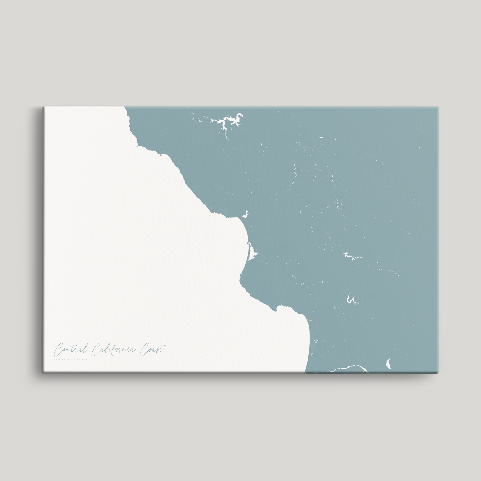 Central California Coast Coastal Map — Canvas Horizontal, soft-blue, No Frame