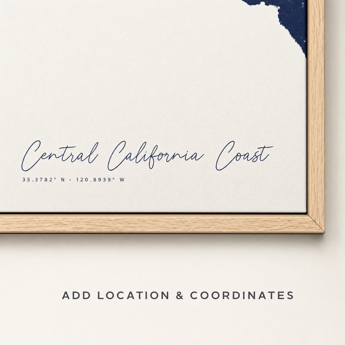 Central California Coast canvas map — location and coordinates customization