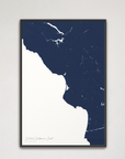 Central California Coast Coastal Map — Canvas Vertical, navy, Black Frame