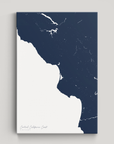 Central California Coast Coastal Map — Canvas Vertical, navy, No Frame