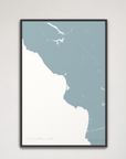 Central California Coast Coastal Map — Canvas Vertical, soft-blue, Black Frame