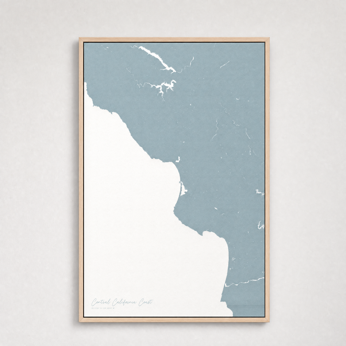 Central California Coast Coastal Map — Canvas Vertical — soft-blue, Light Wood