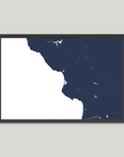 Central California Coast Coastal Map — Fine Art Print Horizontal, navy, Black Frame, 10x8