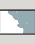 Central California Coast Coastal Map — Fine Art Print Horizontal, soft-blue, Black Frame, 10x8