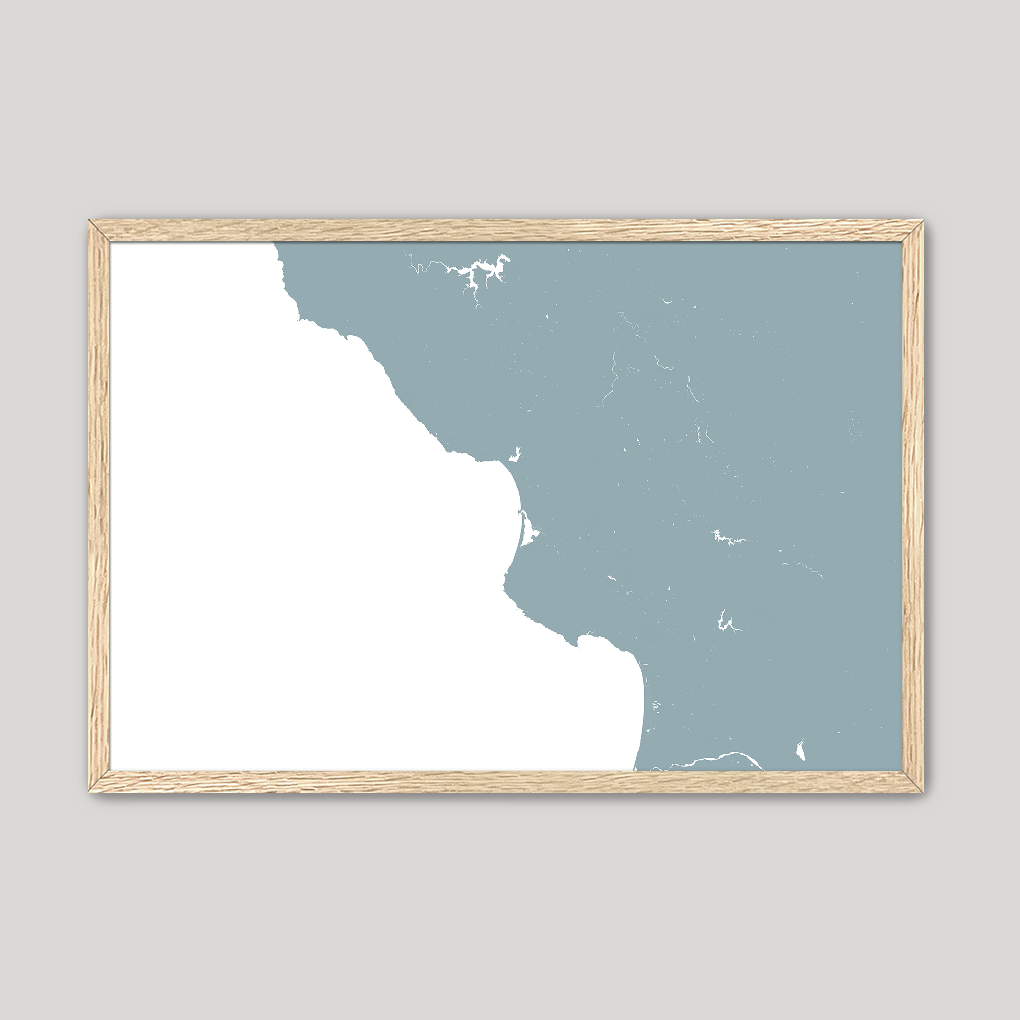 Central California Coast Coastal Map — Fine Art Print Horizontal, soft-blue, Oak, 10x8
