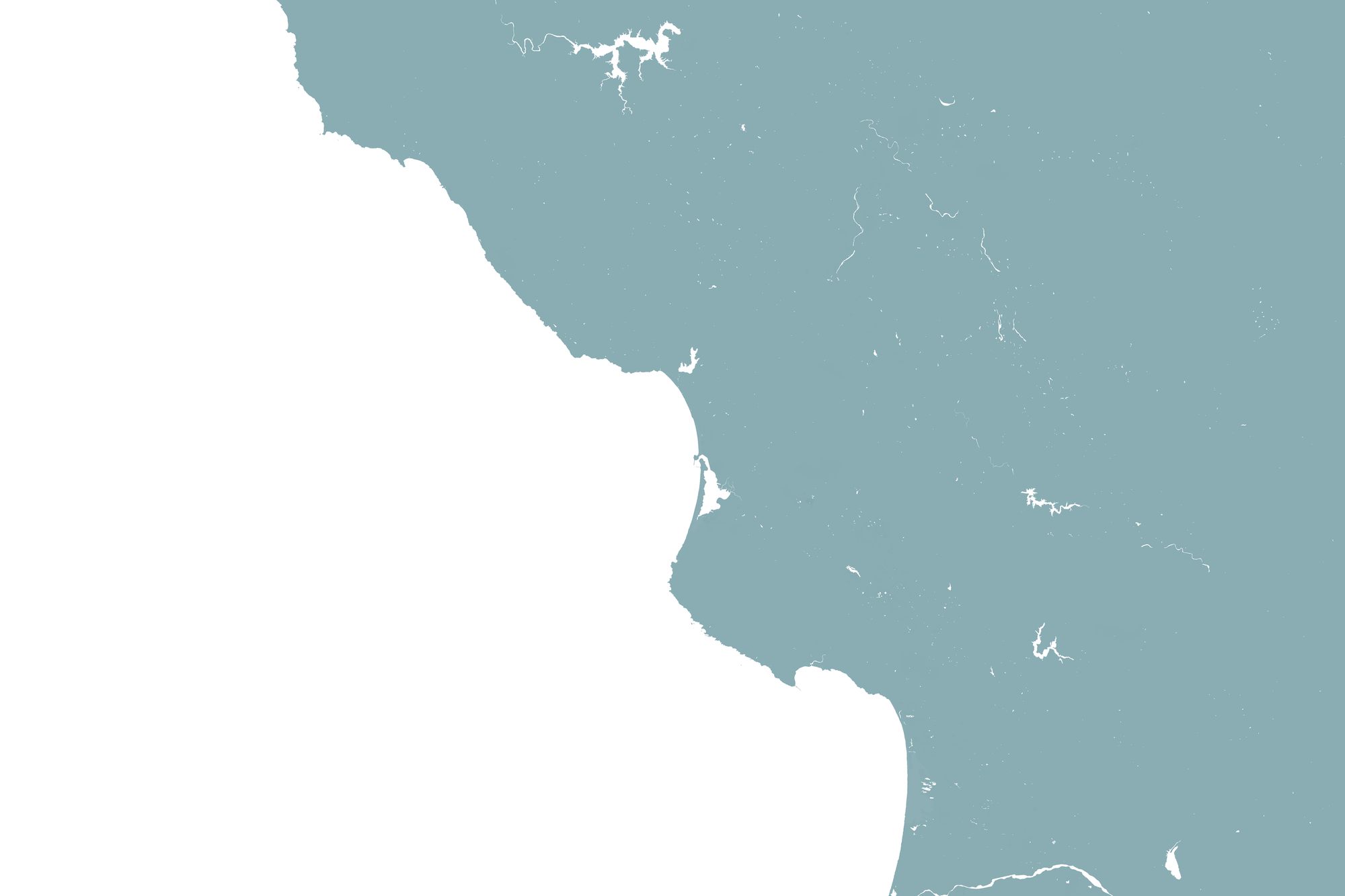Central California Coast Coastal Map — Fine Art Print Horizontal, soft-blue, No Frame, 10x8
