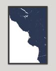 Central California Coast Coastal Map — Fine Art Print Vertical, navy, Black Frame, 8x10