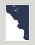 Central California Coast Coastal Map — Fine Art Print Vertical, navy, White Frame, 8x10
