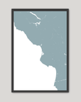 Central California Coast Coastal Map — Fine Art Print Vertical, soft-blue, Black Frame, 8x10