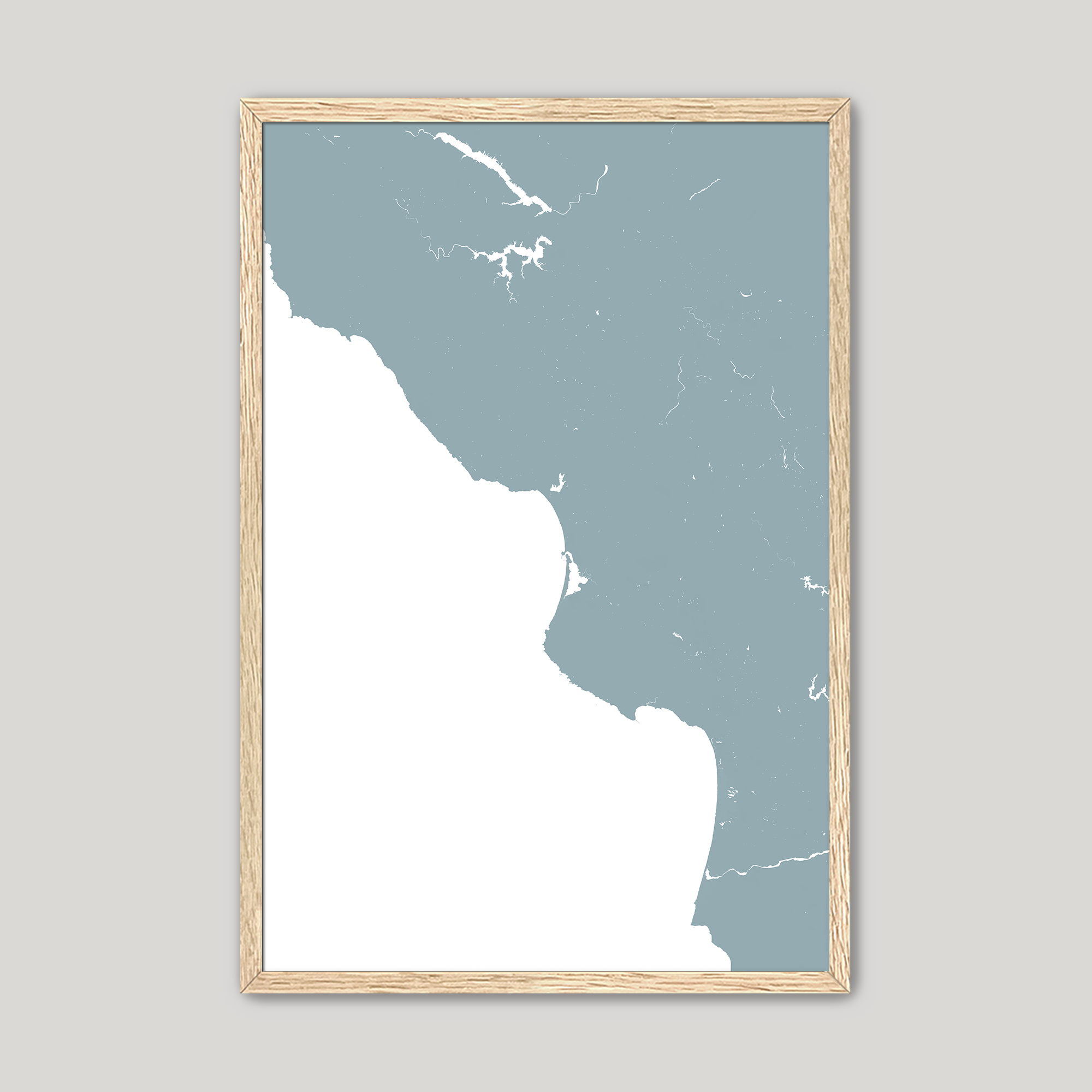 Central California Coast Coastal Map — Fine Art Print Vertical, soft-blue, Oak, 8x10