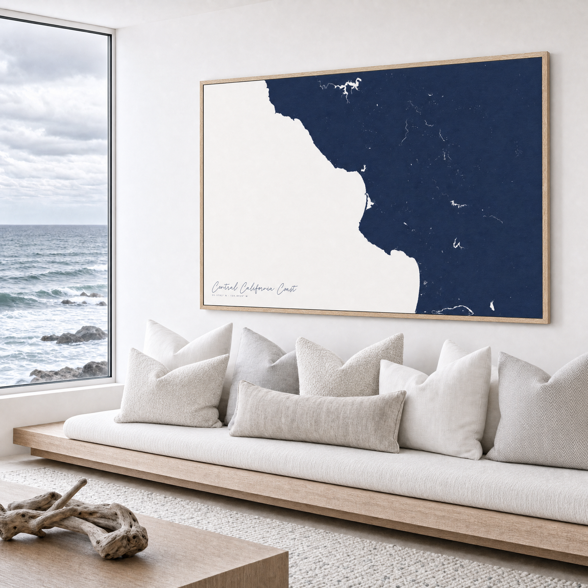 Central California Coast canvas map — sea-view bench interior