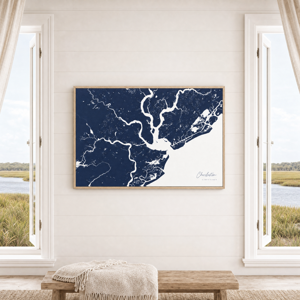 Charleston canvas map — window-scene interior