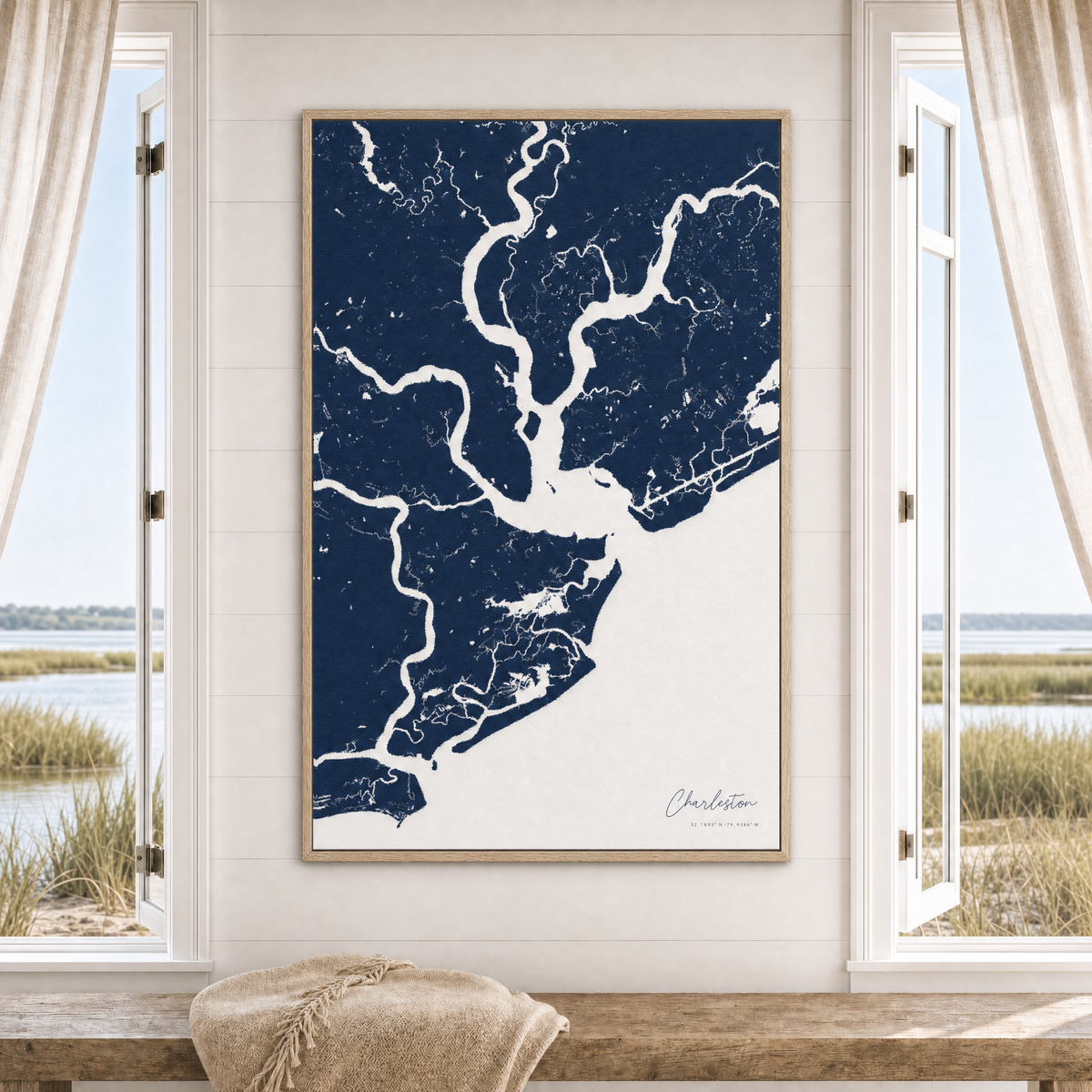 Charleston canvas map — window-scene interior