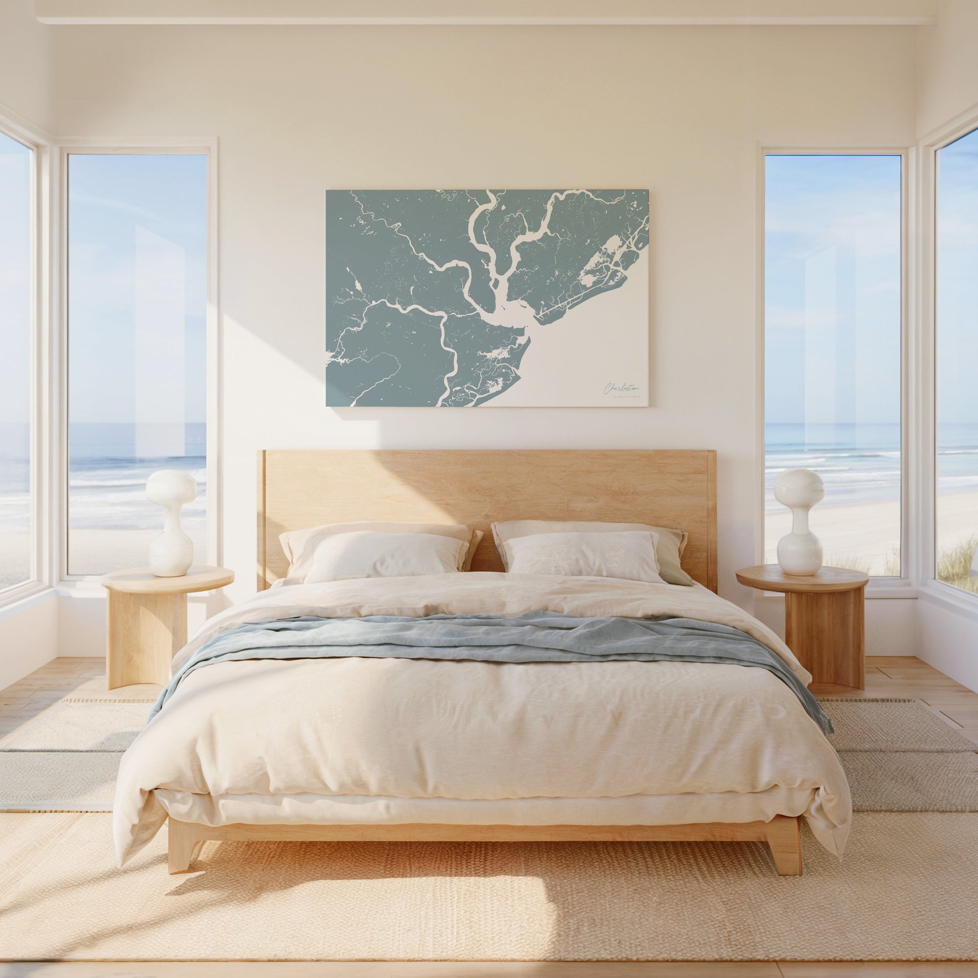 Charleston soft blue horizontal wrapped canvas map in the ratio 3:2 hand mockup