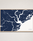 Charleston Coastal Map — Canvas Horizontal — navy, Light Wood