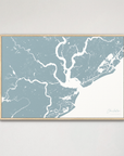 Charleston Coastal Map — Canvas Horizontal, soft-blue, Natural Oak