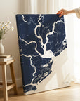 Charleston navy vertical wrapped canvas map in the ratio 2:3 hand mockup