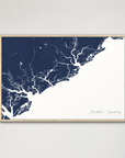 Charleston / Lowcountry Coastal Map — Canvas Horizontal, navy, Natural Oak