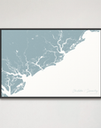Charleston / Lowcountry Coastal Map — Canvas Horizontal, soft-blue, Black Frame
