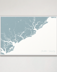 Charleston / Lowcountry Coastal Map — Canvas Horizontal, soft-blue, White Frame