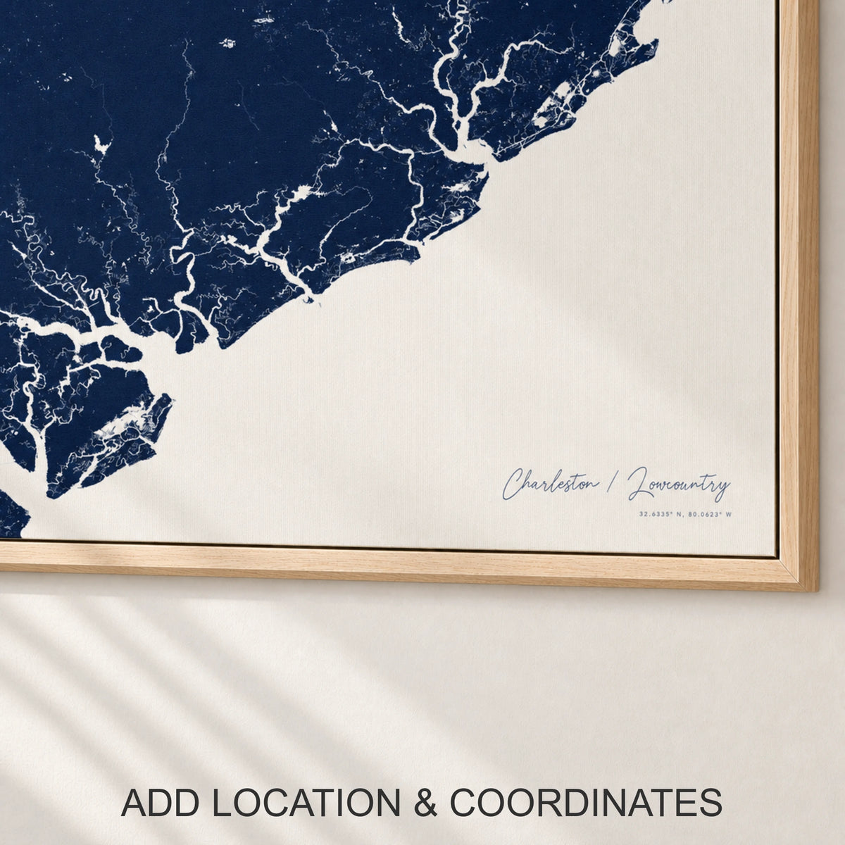 Charleston / Lowcountry canvas map — location and coordinates customization
