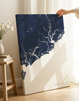Charleston Lowcountry navy vertical wrapped canvas map in the ratio 2:3 hand mockup