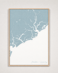 Charleston / Lowcountry Coastal Map — Canvas Vertical — soft-blue, Light Wood