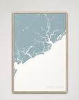 Charleston / Lowcountry Coastal Map — Canvas Vertical, soft-blue, Natural Oak