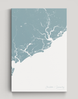 Charleston / Lowcountry Coastal Map — Canvas Vertical, soft-blue, No Frame