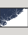 Charleston / Lowcountry Coastal Map — Fine Art Print Horizontal, navy, Black Frame, 10x8