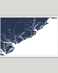 Charleston / Lowcountry Coastal Map — Fine Art Print Horizontal, navy, White Frame, 10x8