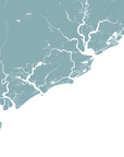 Charleston / Lowcountry Coastal Map — Fine Art Print Horizontal, soft-blue, No Frame, 10x8
