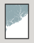 Charleston / Lowcountry Coastal Map — Fine Art Print Vertical, soft-blue, Black Frame, 8x10