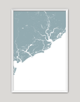 Charleston / Lowcountry Coastal Map — Fine Art Print Vertical, soft-blue, White Frame, 8x10