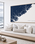 Charleston / Lowcountry canvas map — sea-view bench interior