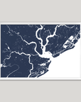 Charleston Coastal Map — Fine Art Print Horizontal, navy, White Frame, 10x8
