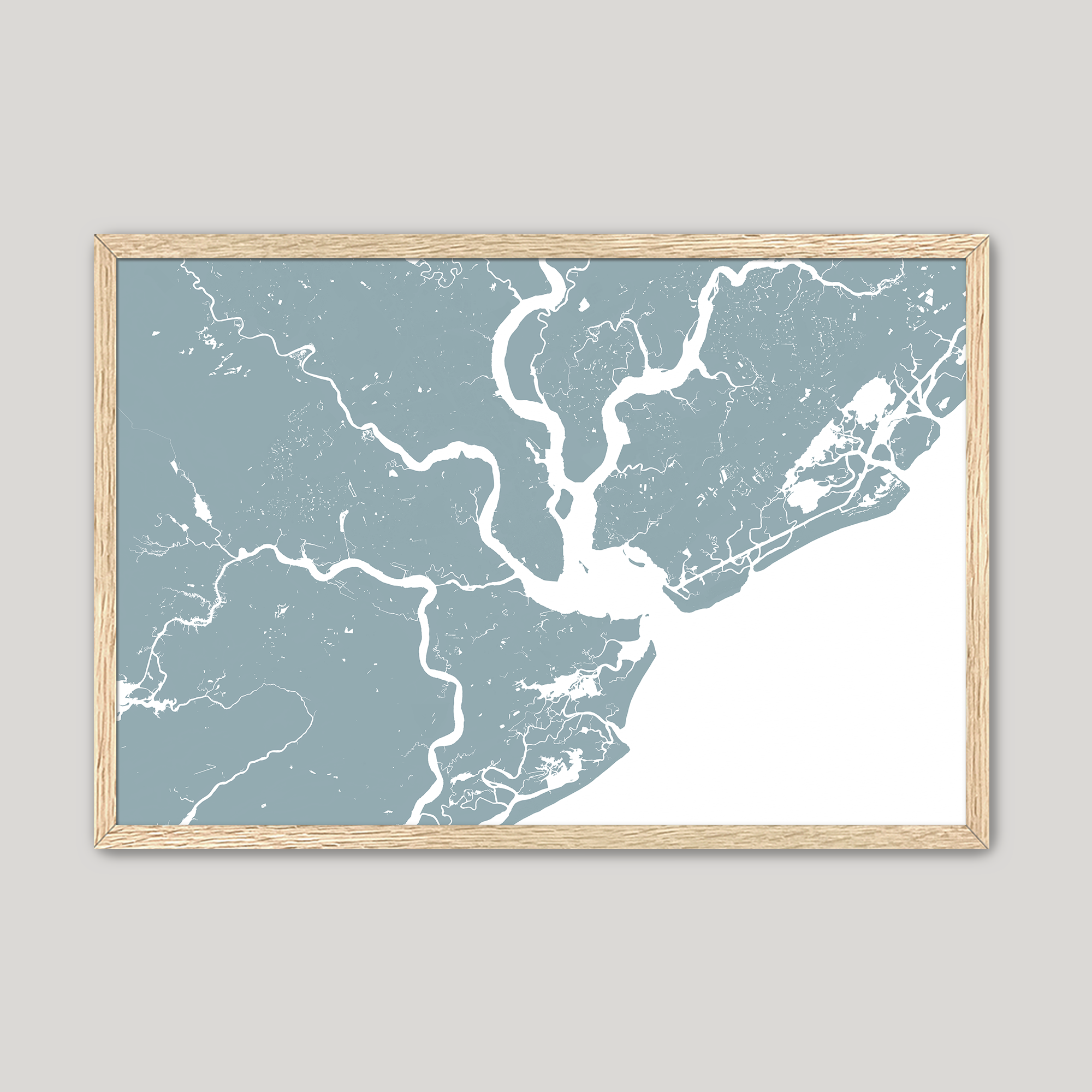 Charleston Coastal Map — Fine Art Print Horizontal, soft-blue, Oak, 10x8