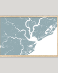 Charleston Coastal Map — Fine Art Print Horizontal, soft-blue, Oak, 10x8